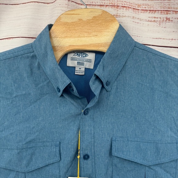 AFTCO Fishing Shirt Mens Medium Short Sleeve Button Up Vented Hiking NEW - Picture 2 of 10